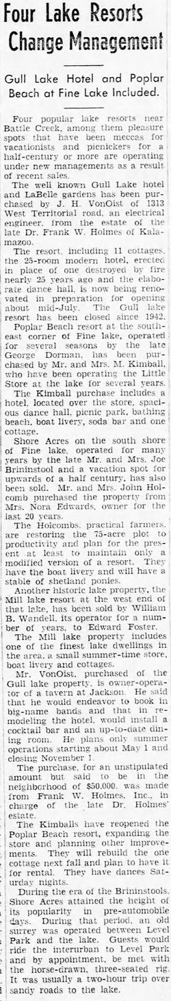 Poplar Beach at Fine Lake - June 29 1944 Article